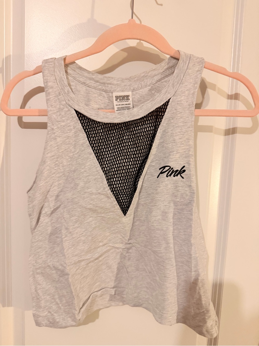 PINK Victoria's Secret Light Gray Tank with Black Mesh V-Insert